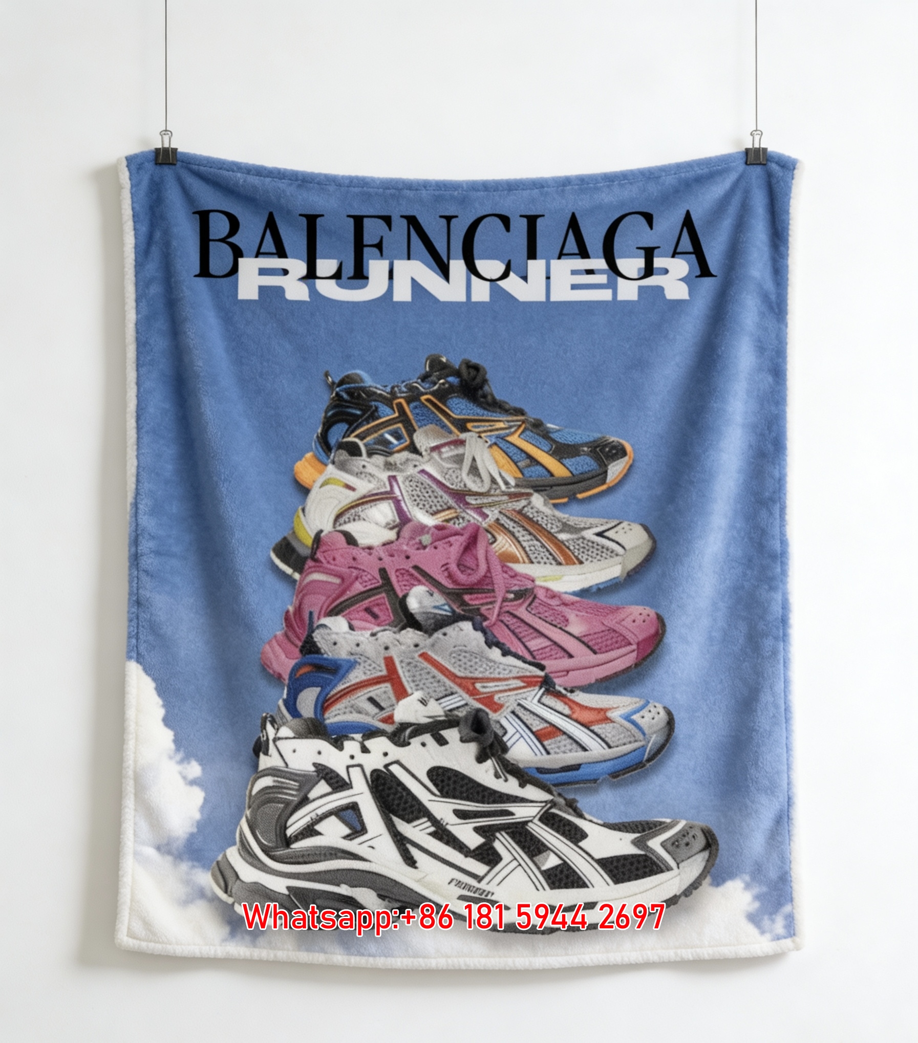Balenciaga Runner Sneaker Print Flannel Fleece Throw Blanket Sofa Cover BA336